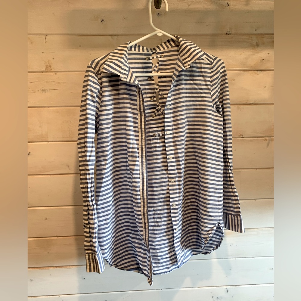 White & Blue Striped Cotton Button Down Shirt